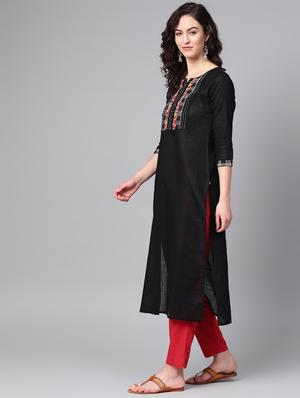 contrast yoke straight kurta - 16936126 - Standard Image - 2
