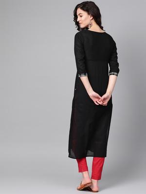 contrast yoke straight kurta - 16936126 - Standard Image - 3