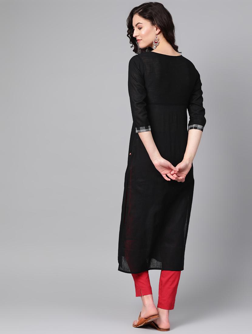 contrast yoke straight kurta - 16936126 - Zoom Image - 3