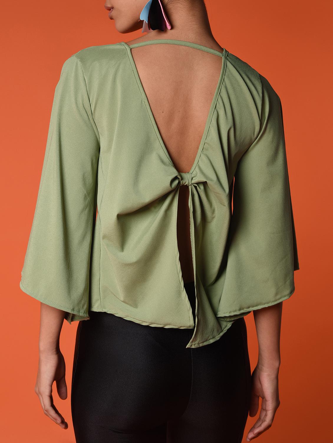bell sleeved open back & tie top - 16936295 - Zoom Image - 5
