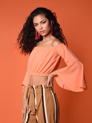 bell sleeved blouson crop top - 16936307 - Standard Image - 3