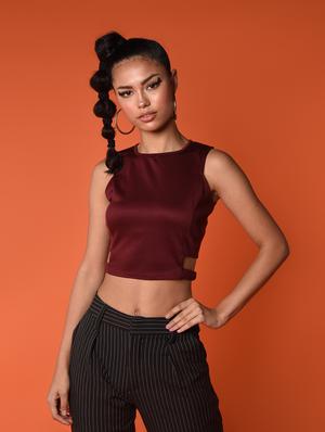 round neck solid crop top - 16936313 - Standard Image - 3