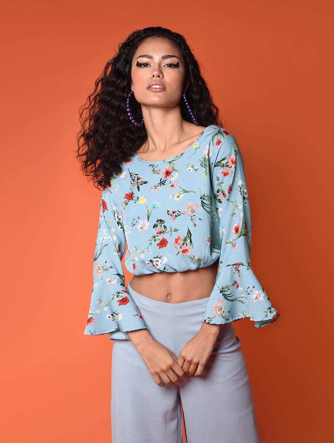 purist blue bell sleeved floral top - 16936441 - Zoom Image - 2