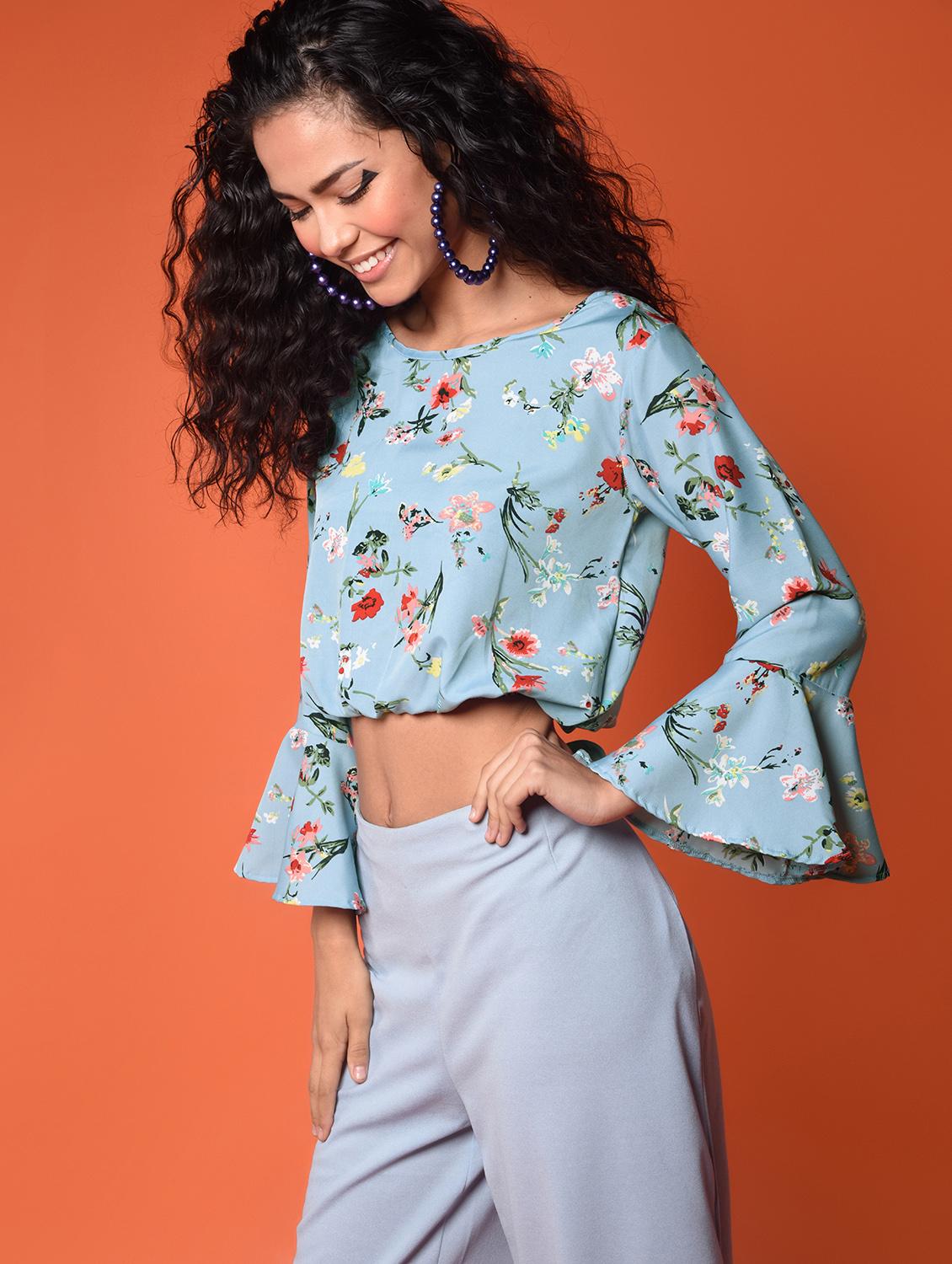 purist blue bell sleeved floral top - 16936441 - Zoom Image - 3