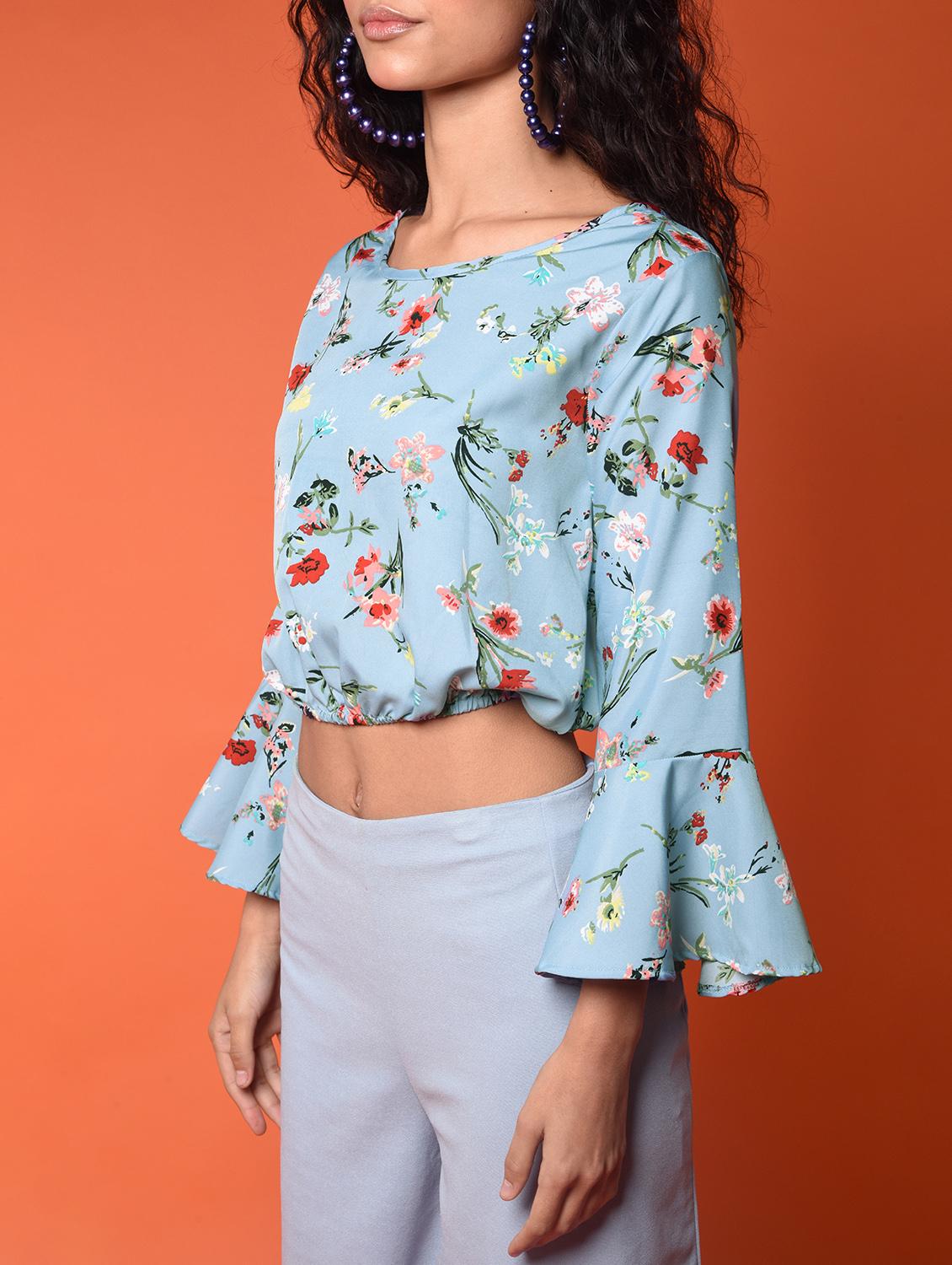 purist blue bell sleeved floral top - 16936441 - Zoom Image - 5