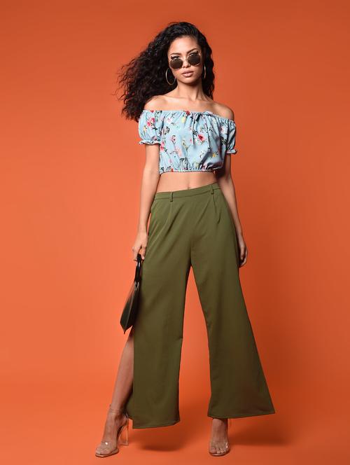 off shoulder floral blouson crop top  - 16936443 -  Standard Image - 0