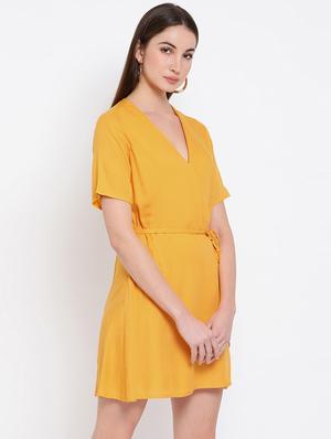 tie front overlap neck a-line dress - 16936471 - Standard Image - 2