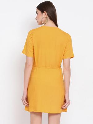 tie front overlap neck a-line dress - 16936471 - Standard Image - 3