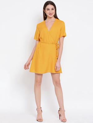 tie front overlap neck a-line dress - 16936471 - Standard Image - 4