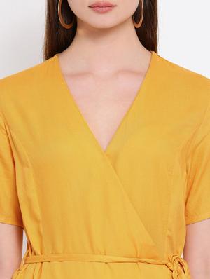 tie front overlap neck a-line dress - 16936471 - Standard Image - 5