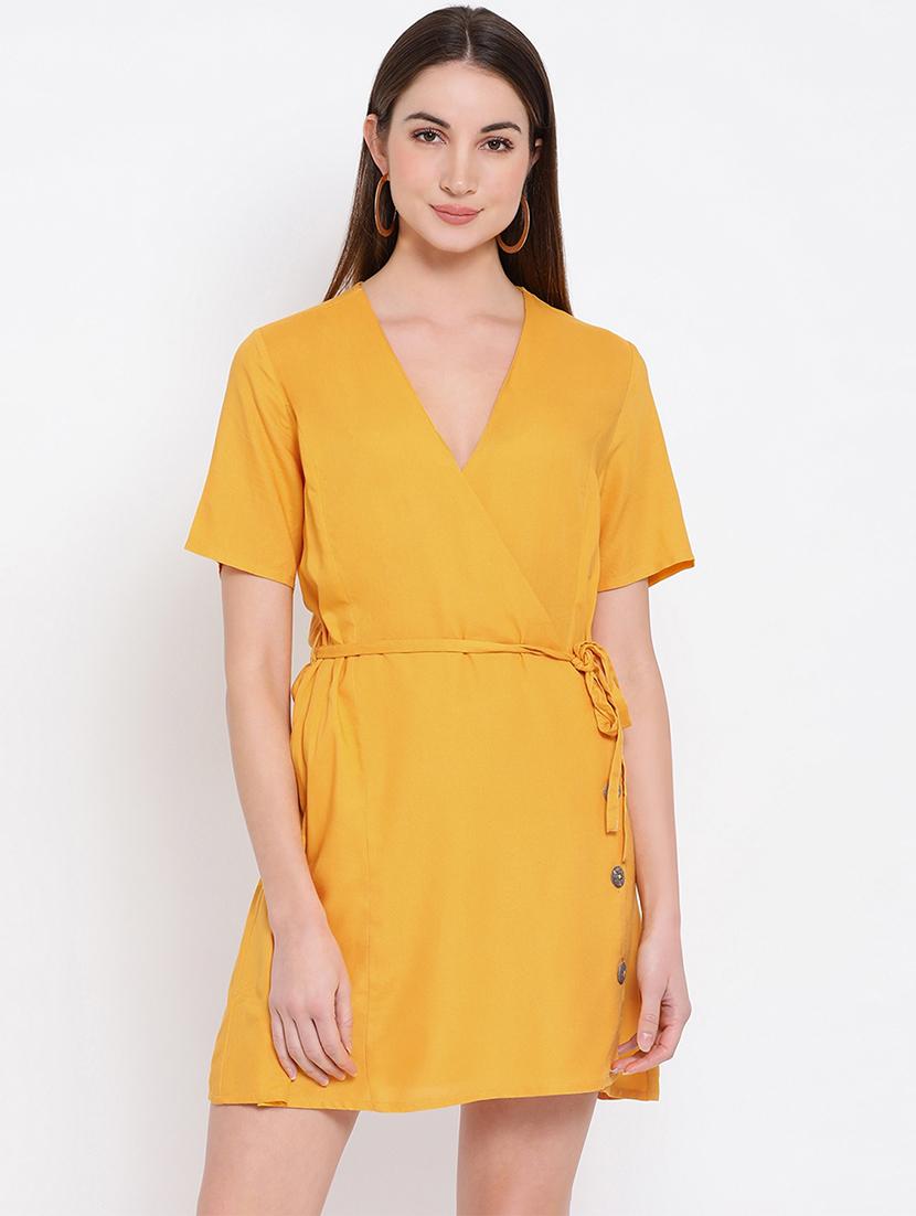 tie front overlap neck a-line dress - 16936471 - Zoom Image - 1