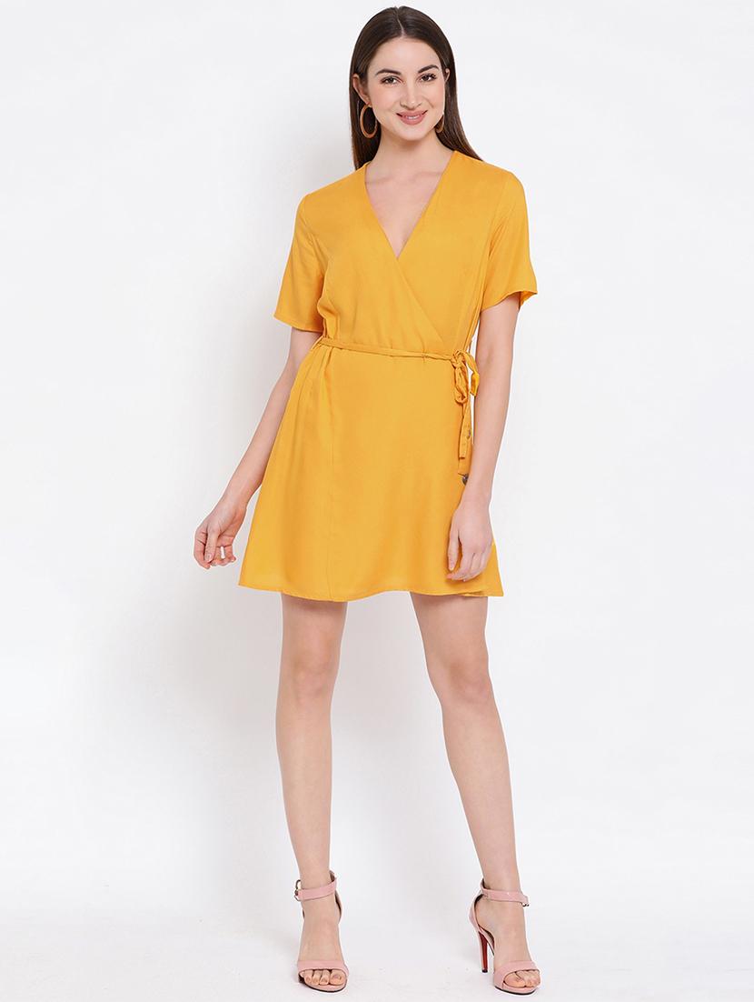 tie front overlap neck a-line dress - 16936471 - Zoom Image - 4