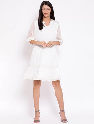 smocked waist solid a-line dress - 16936480 - Standard Image - 4