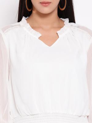 smocked waist solid a-line dress - 16936480 - Standard Image - 5