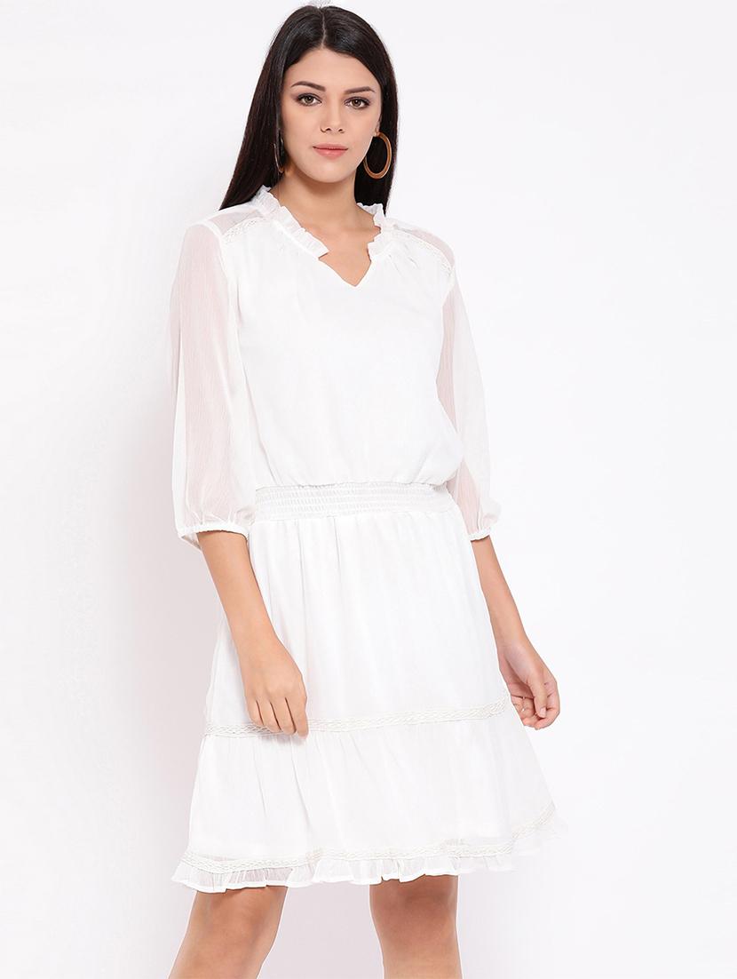smocked waist solid a-line dress - 16936480 - Zoom Image - 1
