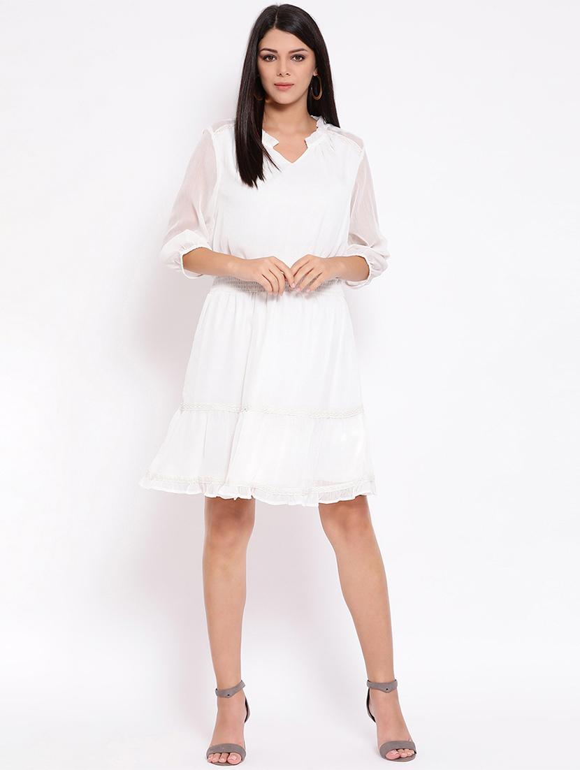 smocked waist solid a-line dress - 16936480 - Zoom Image - 4