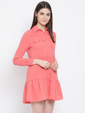 gathered hem button up shirt dress - 16936494 - Standard Image - 2