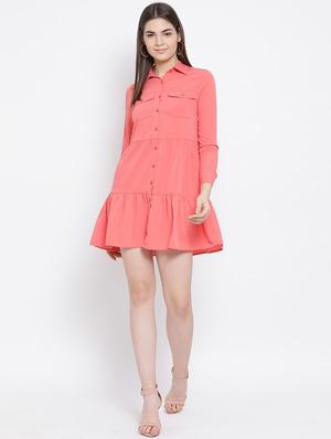 gathered hem button up shirt dress - 16936494 - Standard Image - 4