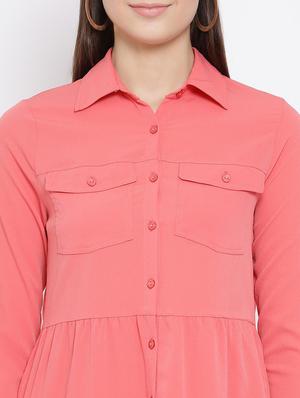 gathered hem button up shirt dress - 16936494 - Standard Image - 5