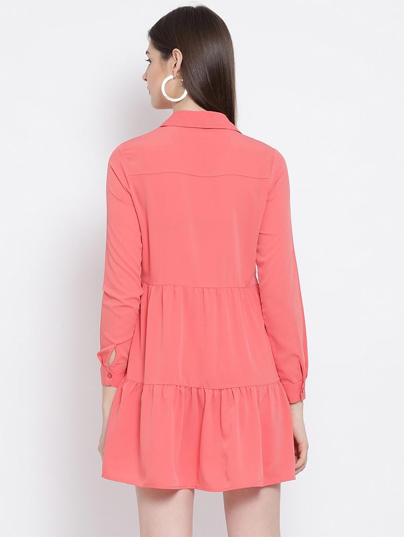 gathered hem button up shirt dress - 16936494 - Zoom Image - 3