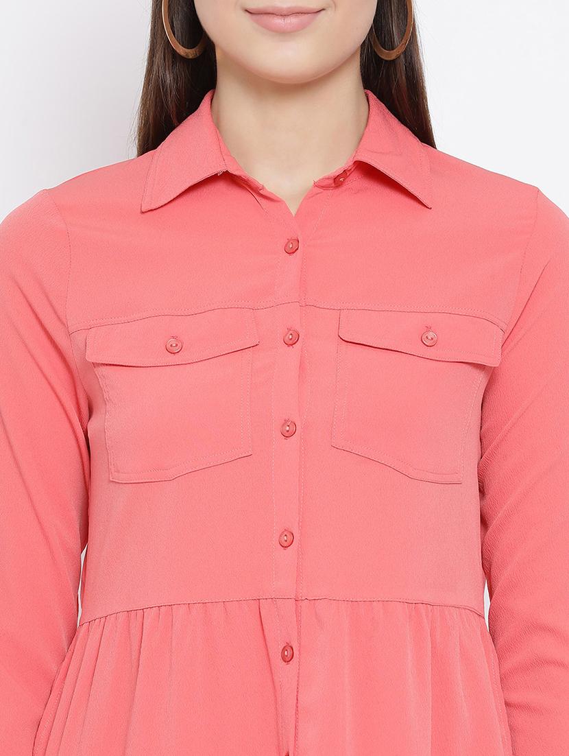 gathered hem button up shirt dress - 16936494 - Zoom Image - 5