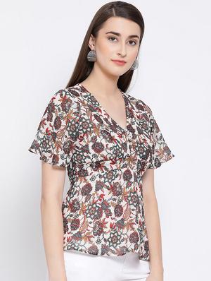 flutter sleeved v-neck top - 16936516 - Standard Image - 2