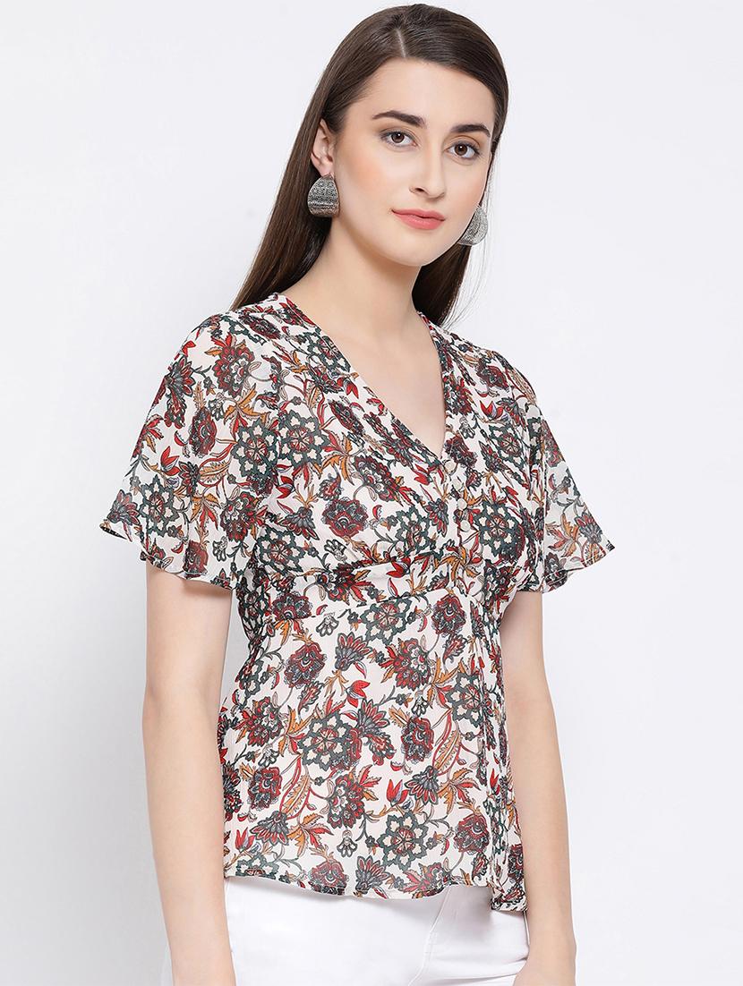 flutter sleeved v-neck top - 16936516 - Zoom Image - 2