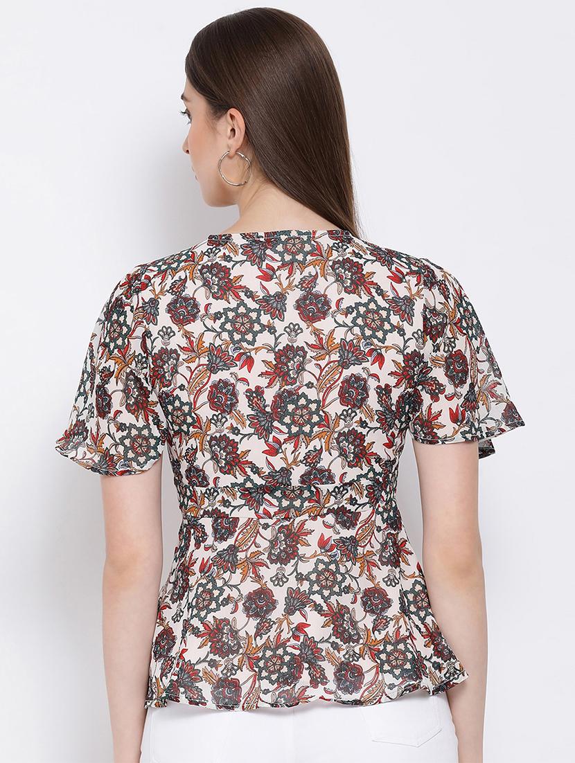flutter sleeved v-neck top - 16936516 - Zoom Image - 3
