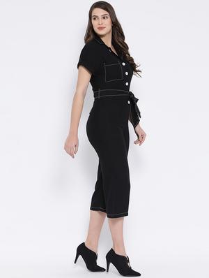 lapel neck tie front jumpsuit - 16936572 - Standard Image - 2