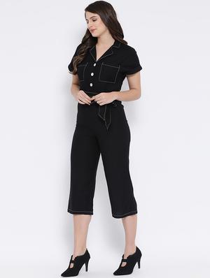 lapel neck tie front jumpsuit - 16936572 - Standard Image - 3
