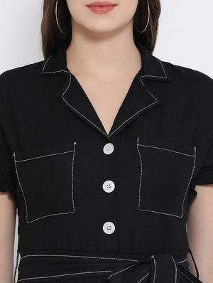 lapel neck tie front jumpsuit - 16936572 - Standard Image - 5