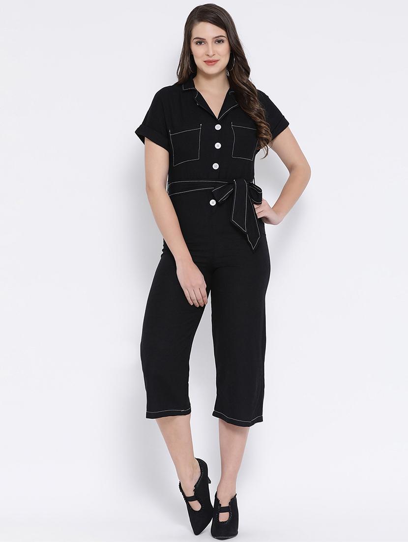 lapel neck tie front jumpsuit - 16936572 - Zoom Image - 1