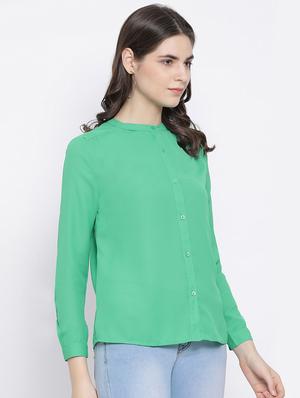 mandarin neck solid shirt - 16936604 - Standard Image - 2