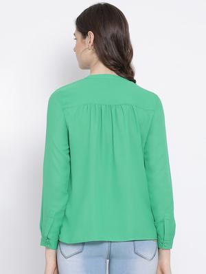 mandarin neck solid shirt - 16936604 - Standard Image - 3