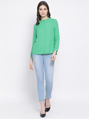 mandarin neck solid shirt - 16936604 - Standard Image - 4