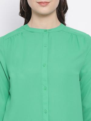 mandarin neck solid shirt - 16936604 - Standard Image - 5