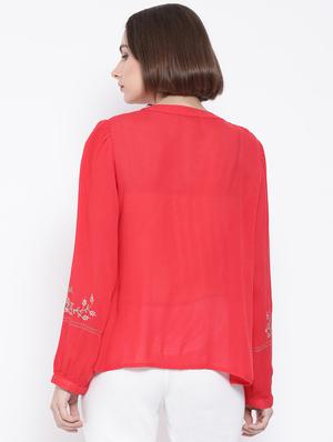 embroidered detail mandarin neck shirt - 16936614 - Standard Image - 3