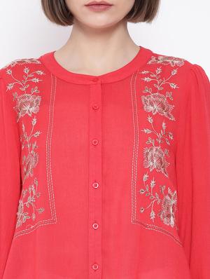 embroidered detail mandarin neck shirt - 16936614 - Standard Image - 5