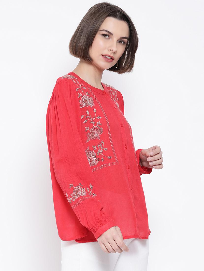 embroidered detail mandarin neck shirt - 16936614 - Zoom Image - 2