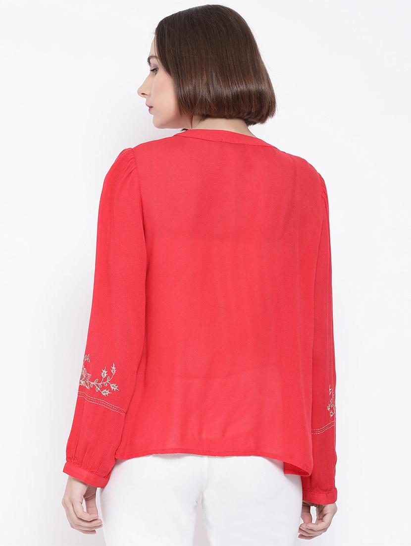 embroidered detail mandarin neck shirt - 16936614 - Zoom Image - 3