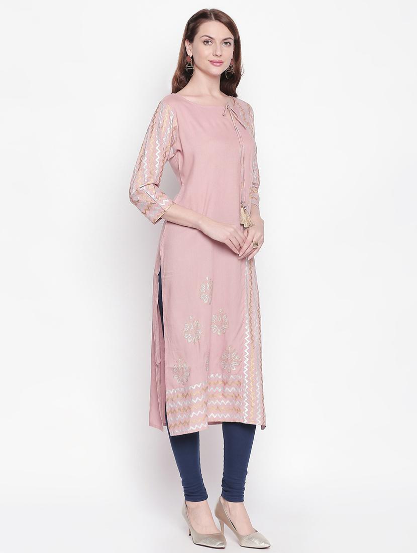 pastel chevron straight kurta - 16936747 - Zoom Image - 2