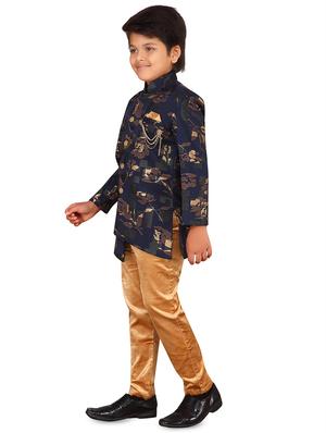 navy blue velvet kurta set - 16937689 - Standard Image - 2