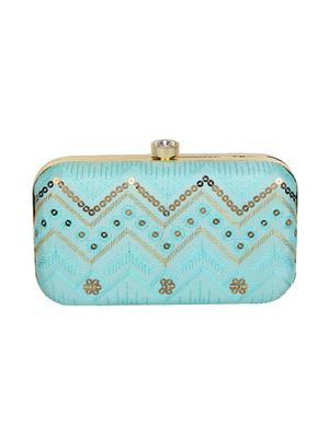 blue faux silk box clutch - 16939265 - Standard Image - 2