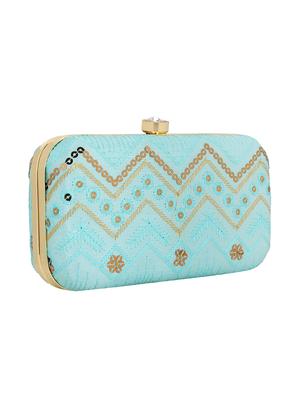 blue faux silk box clutch - 16939265 - Standard Image - 4