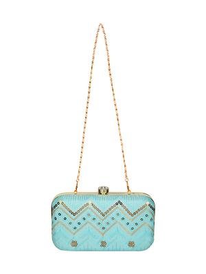 blue faux silk box clutch - 16939265 - Standard Image - 5