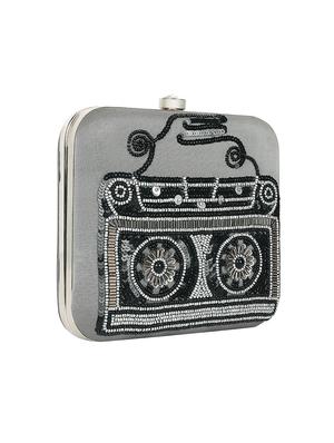grey faux silk box clutch - 16939304 - Standard Image - 4