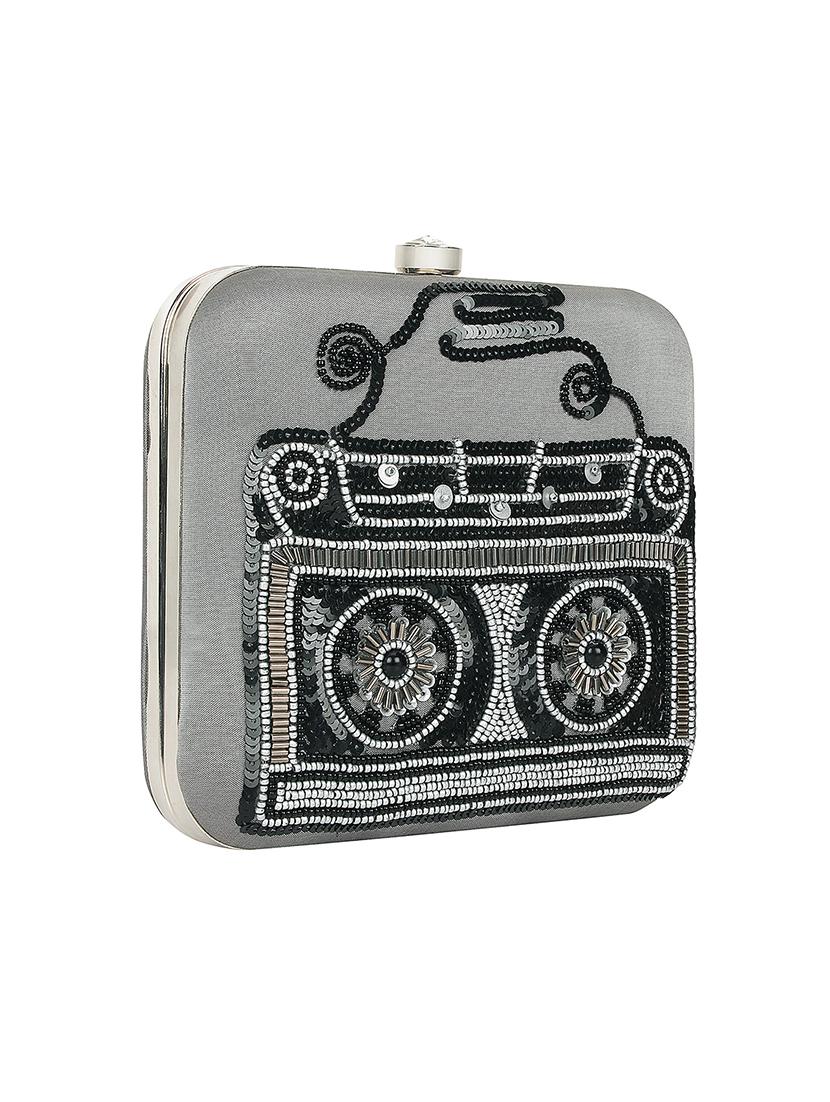 grey faux silk box clutch - 16939304 - Zoom Image - 4