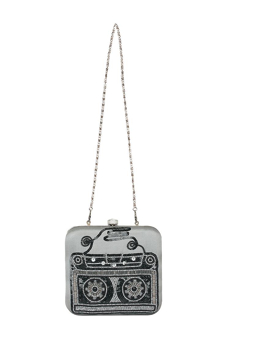 grey faux silk box clutch - 16939304 - Zoom Image - 5