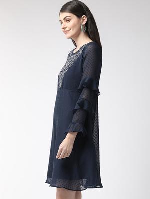 embroidered detail dobby a-line dress - 16940196 - Standard Image - 2