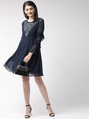 embroidered detail dobby a-line dress - 16940196 - Standard Image - 4